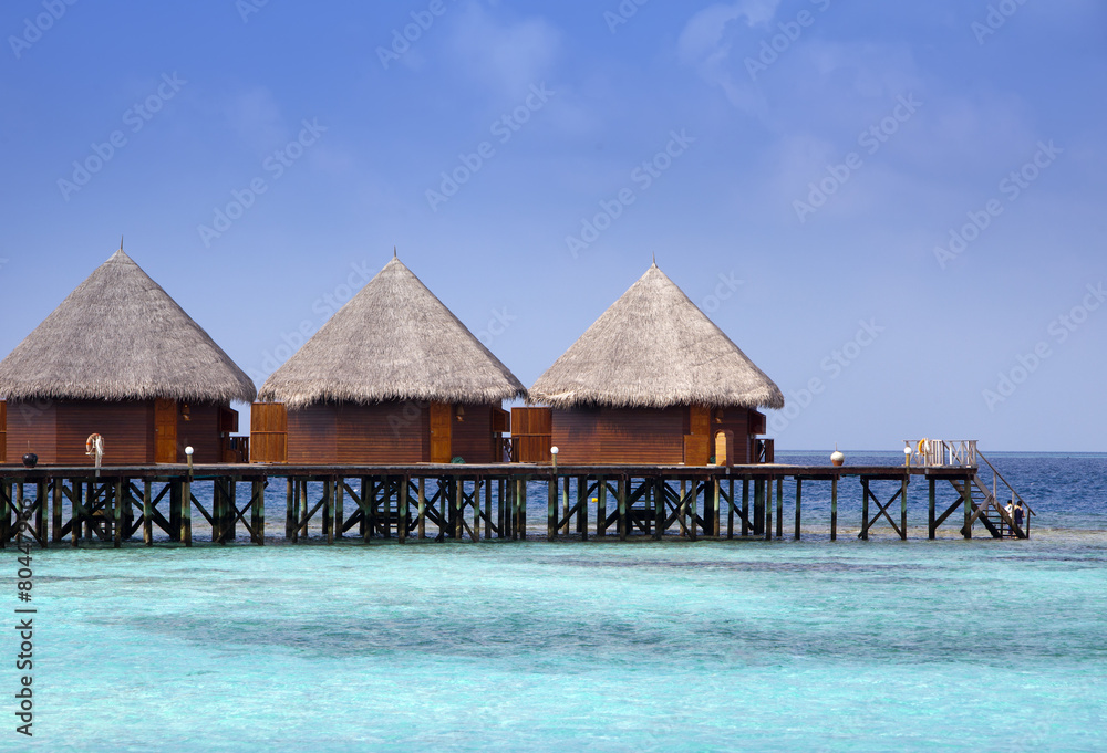houses on piles on sea. Maldives.