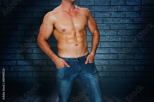 Composite image of attractive bodybuilder