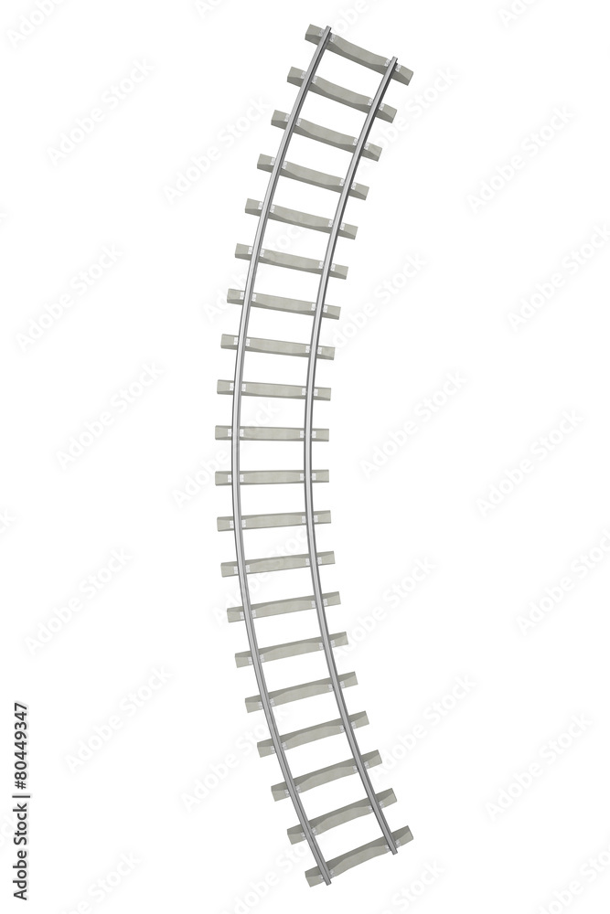 Curved railway isolated on white background, top view