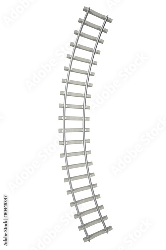 Curved railway isolated on white background, top view
