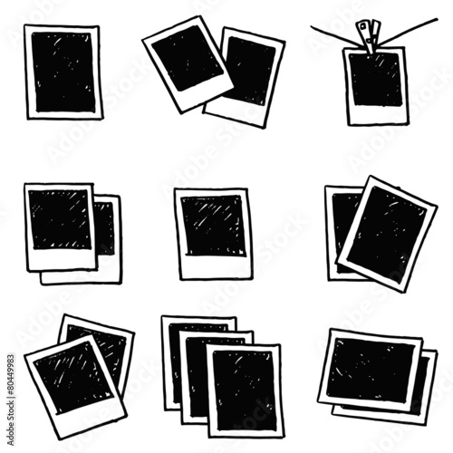 Retro frame isolated on white background, doodle blank polaroid