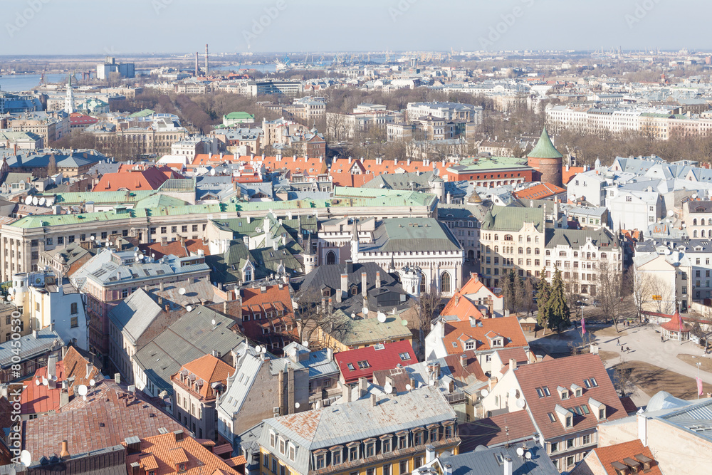 Aerial view of Riga old centre roofs