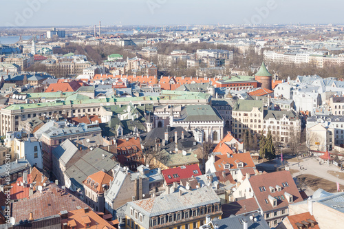 Aerial view of Riga old centre roofs