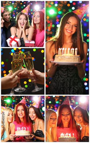 Collage of birthday party in club
