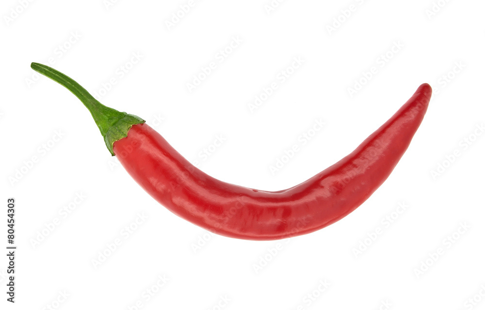 Red hot chili pepper isolated on a white background. Top view