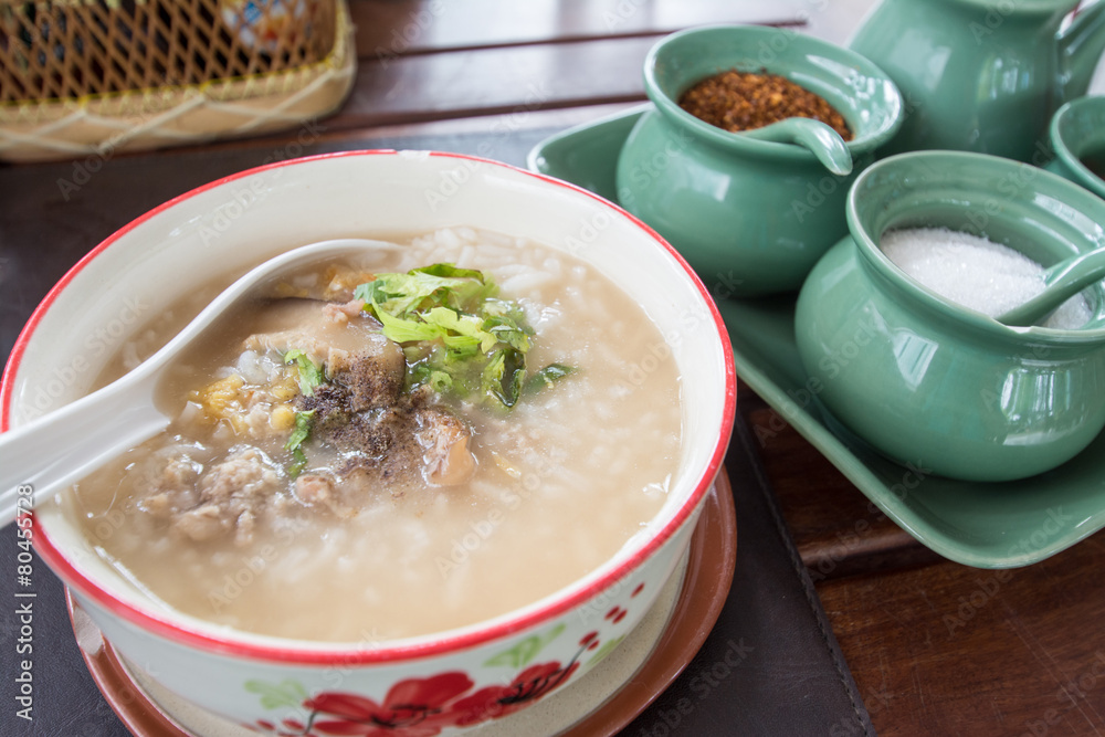 Asian style breakfast soft boiled rice, rice soup Thailand food Asian style breakfast soft boiled rice, rice soup Thailand food