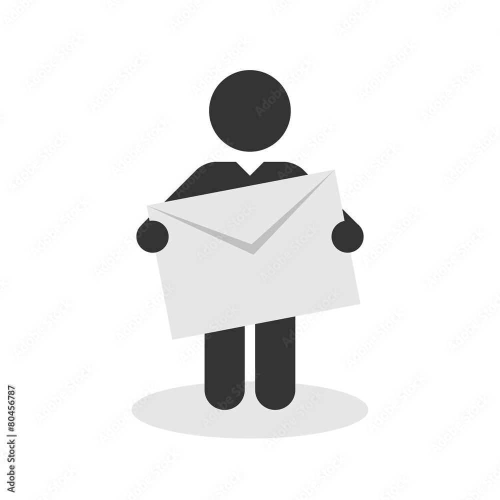 Simple black silhouette of a man with a sign with a letter post Simple black silhouette of a man with a sign with a letter post