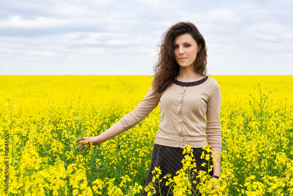 girl portrait in yellow flower field girl portrait in yellow flower field