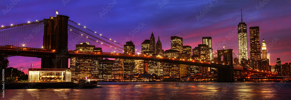 Fototapeta Most Brooklyński i Manhattan przy zmierzchem
