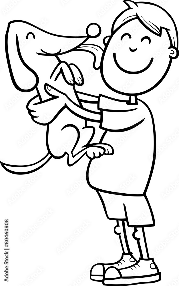 boy with puppy coloring page