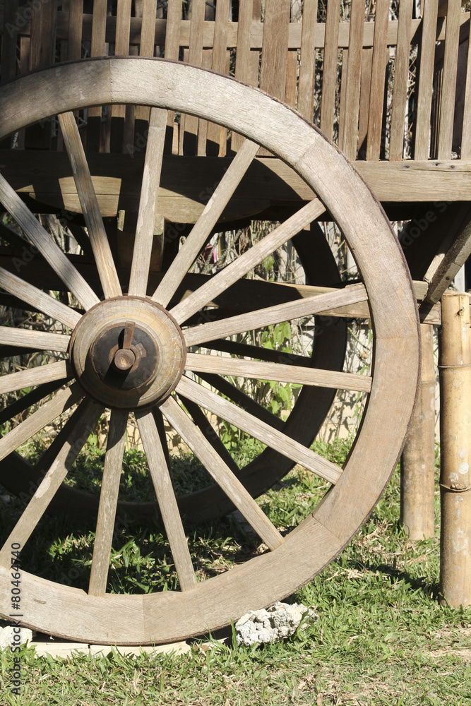 Old wooden Thai cart  decorated in the garden.