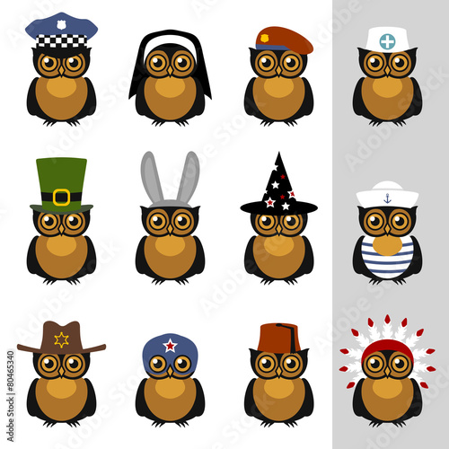 Wallpaper Mural Owls with hats and caps Torontodigital.ca