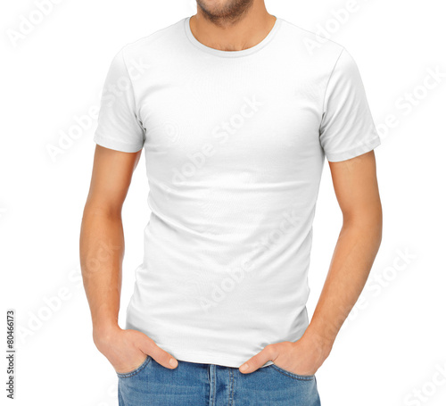 handsome man in blank white shirt