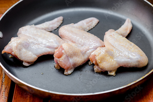 raw chicken wings in pan