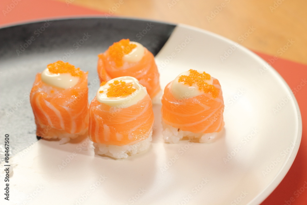Japanese cuisine sushi set with salmon Japanese cuisine sushi set with salmon