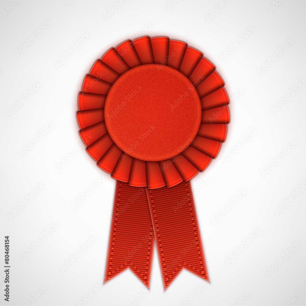 Red Realistic Textile Rosette with Ribbons. Red Realistic Textile Rosette with Ribbons.