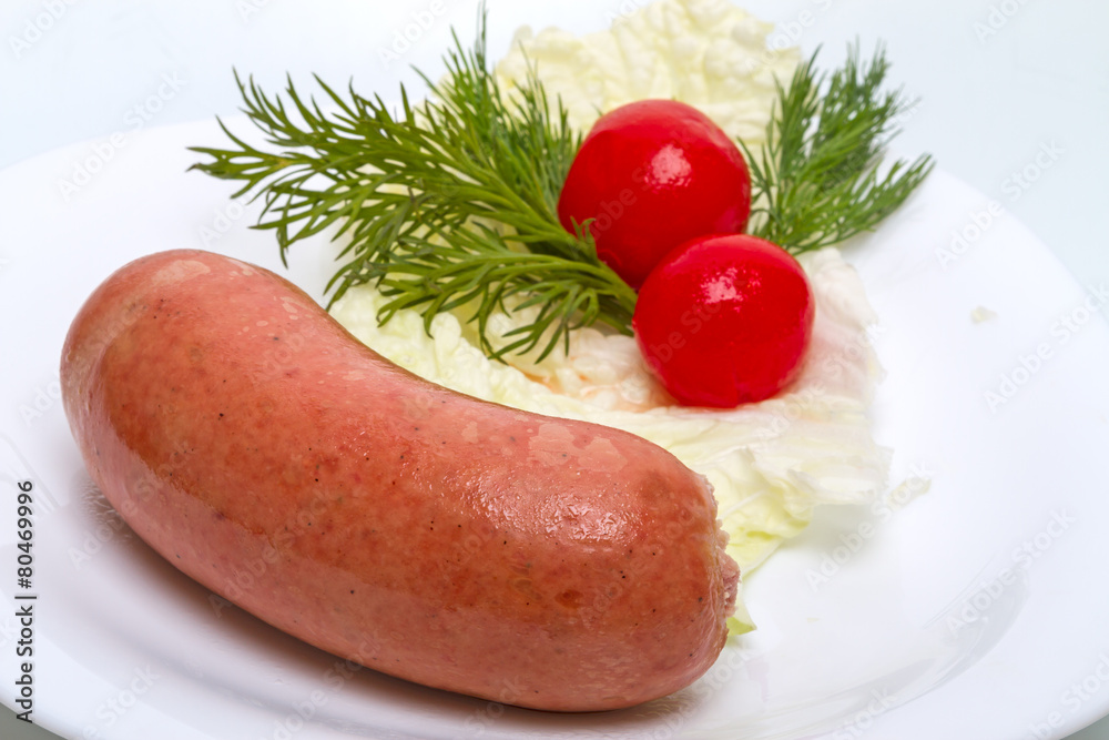 Cooked sausage with vegetables Cooked sausage with vegetables
