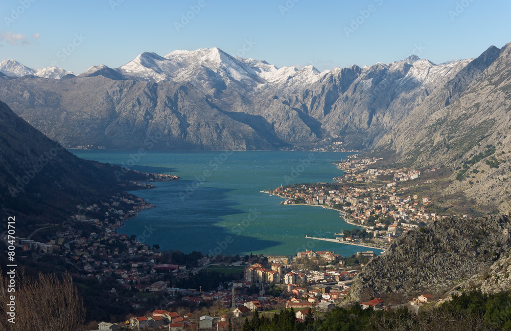 View of Kotor city and Bay of Kotor. Montenegro