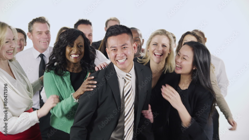 Happy, diverse group of business people isolated on white Happy, diverse group of business people isolated on white