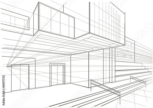 Architectural sketch of a cubic building
