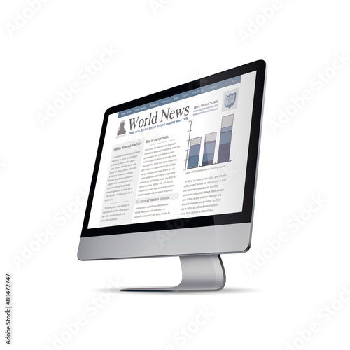 Computer, news on screen. PC vector blank