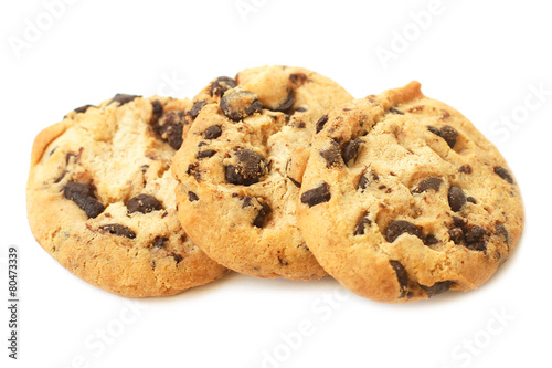 Chocolate chip cookies on white background