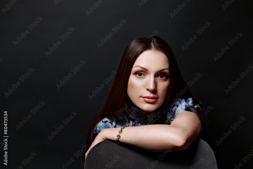 woman portrait black background in studio woman portrait black background in studio