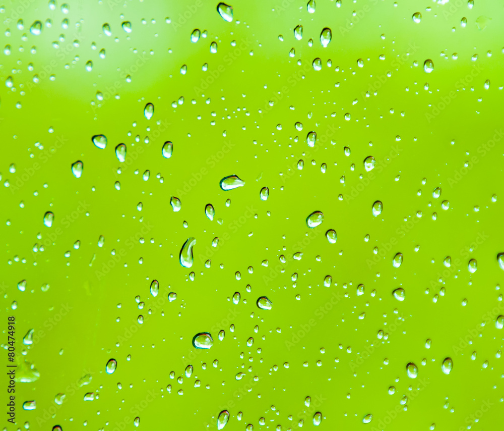 background in the form of water drops on a green background