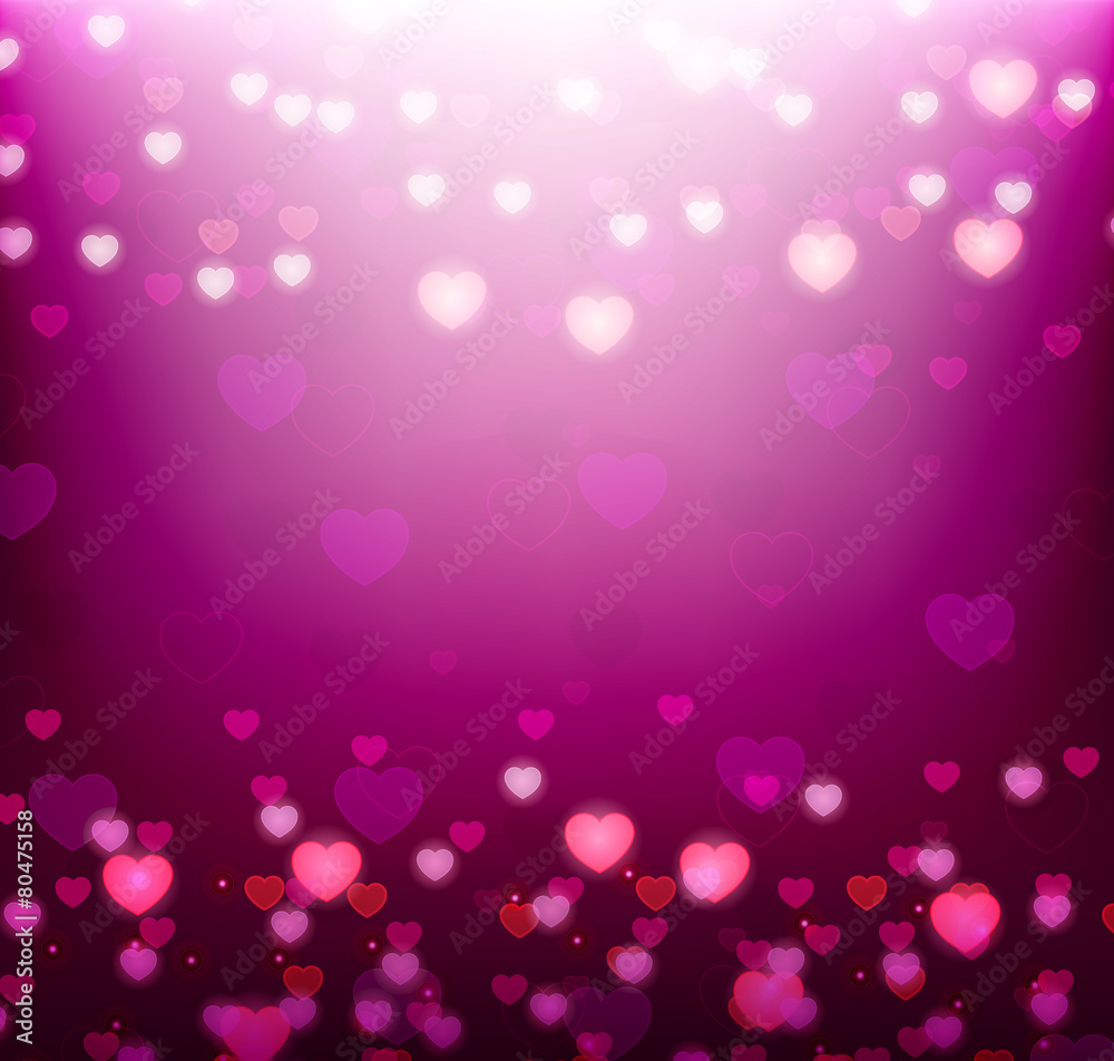 Violet background with bright hearts Violet background with bright hearts