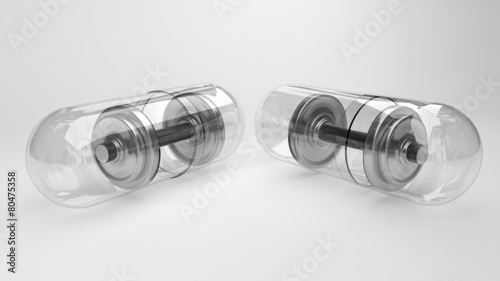 Weight loss pills dumbbells metaphore