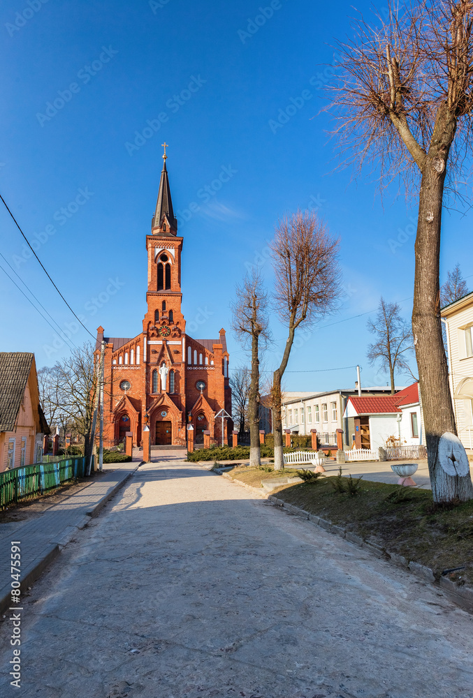 Fototapeta premium Catholic Cathedral on the Pastavy town.