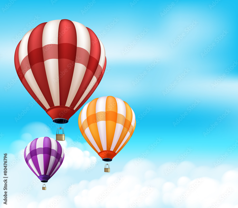 Obraz premium Realistic Colorful Hot Air Balloons Background Flying
