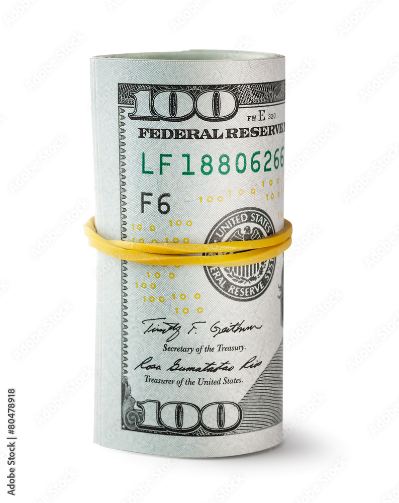 Twisted and tapered rubber band hundred-dollar bills Twisted and tapered rubber band hundred-dollar bills