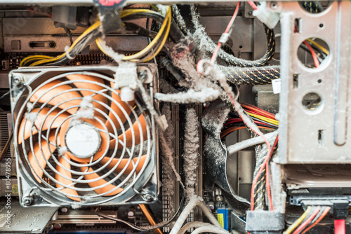 The main components of the outdated, dusty and non-working pc