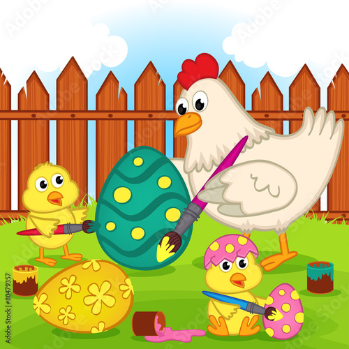 chicken and chicks painting easter egg