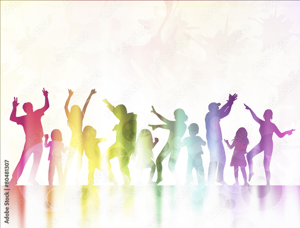 happy children silhouettes dancing together happy children silhouettes dancing together