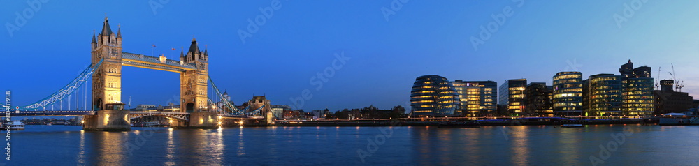 Tower Bridge and the Thames panoramic view about London at night