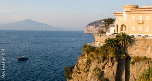 Sunset across cliffs of Sorrento,with Vesuvius on skyline