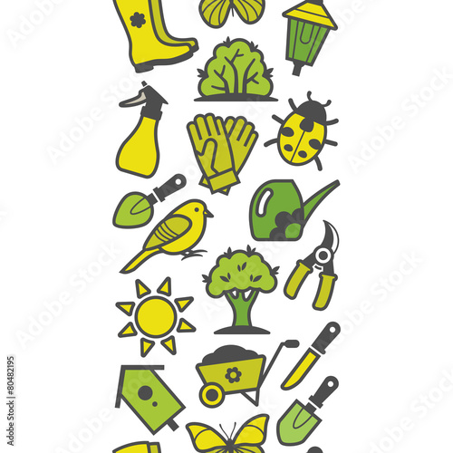 Seamless pattern of green garden tools