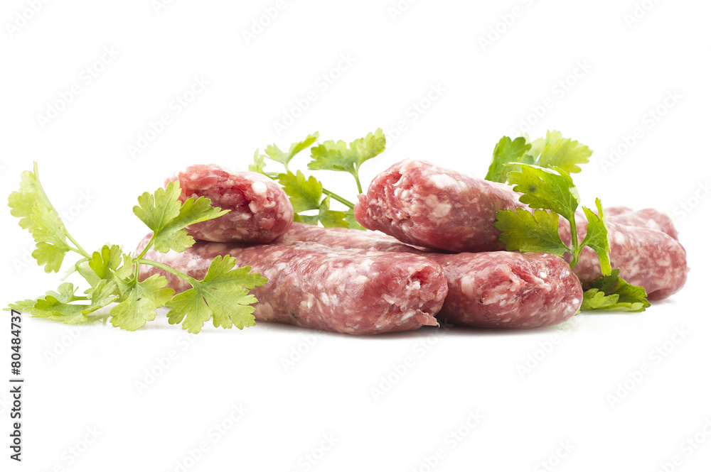 sausage with parsley leaves on the white
