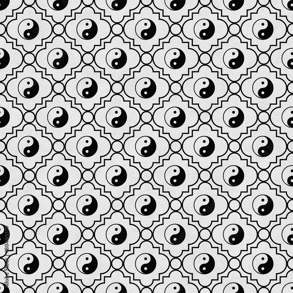 Black and White Yin Yang Tile Pattern Repeat Background