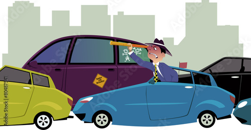 Frustrated man stuck in a traffic jam