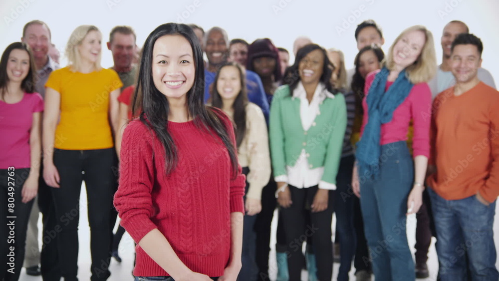 Happy, diverse group in casual clothing, isolated on white in a studio shot Happy, diverse group in casual clothing, isolated on white in a studio shot