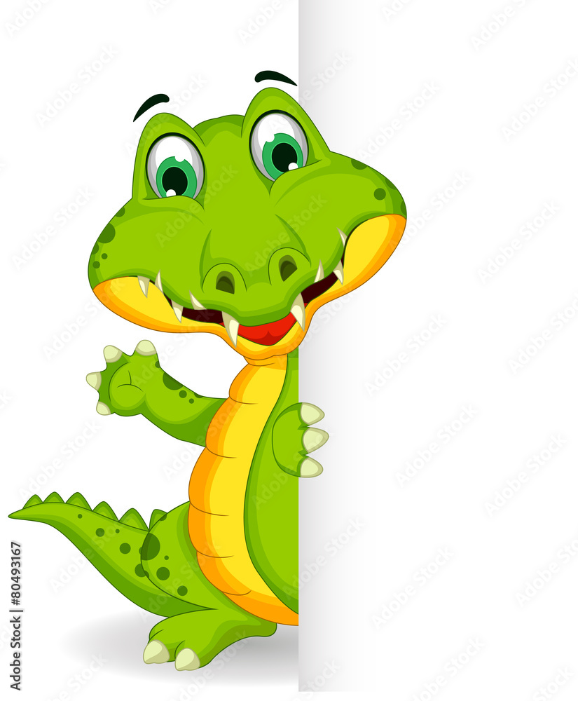 Fototapeta premium crocodile cartoon with blank sign