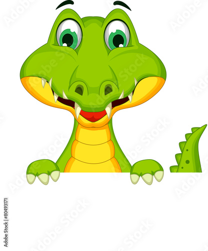 crocodile cartoon with blank sign