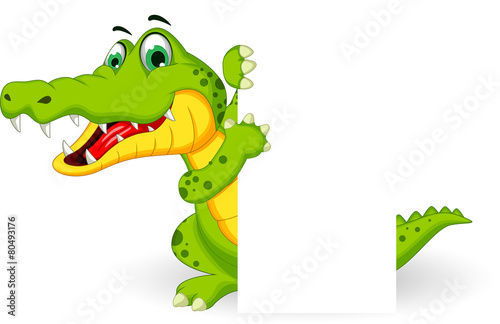 crocodile cartoon with blank sign