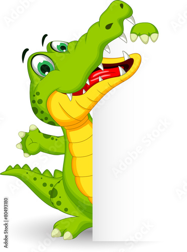 crocodile cartoon with blank sign