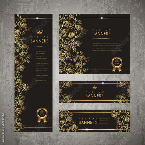 luxurious floral banner template set design