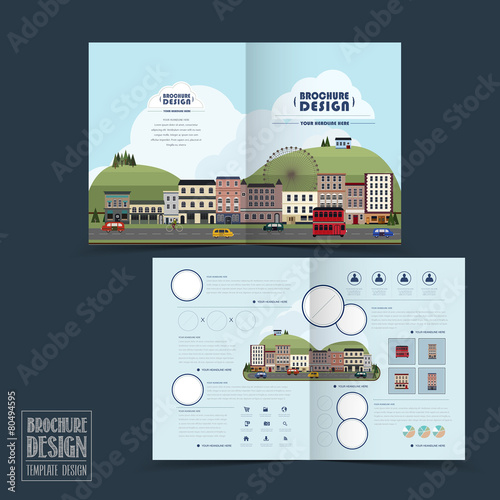 adorable town scenery half-fold brochure template
