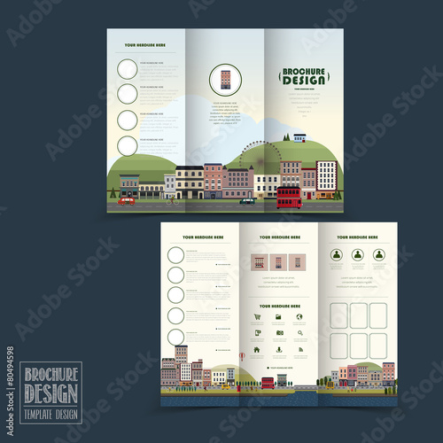 adorable town scenery tri-fold brochure template